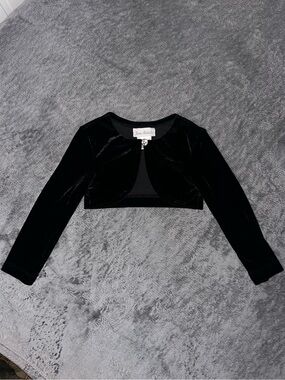 Jona Michelle Girl’s Black Velvet Bolero Jacket with Embellished Button